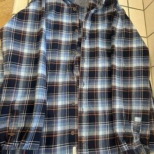 Blue and Brown Plaid Button-Up Shirt